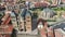 Aerial view of impressive Astorga Catholic Cathedral and Episcopal Palace on background of cityscape in summer day