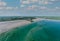 Aerial view of Inchydoney beach near Clonakilty in Ireland with people in the turquoise water