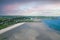 Aerial view of Inchydoney beach near Clonakilty in Ireland with people in the turquoise water