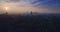 Aerial view of Incredible sunset over city Frankfurt am Main, Germany, Europe