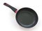 Aerial view of individual black and pink nonstick frying pan isolated on white background