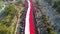 Aerial view of the Indonesian long flag, Merah Putih on Indonesian independence day. Bekasi, Indonesia September 2 2023