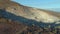 Aerial view industrial of chalk quarry. Shot. Lots of workers and machineries