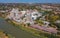 Aerial view of industrial cityscape with factory buildings, dron