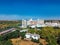 Aerial view of industrial cityscape with factory buildings, dron