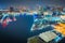 Aerial view of the Inner Harbor at night, in Baltimore, Maryland