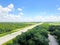 Aerial view Interstate 10 highway near rest area from Texas to L