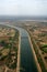 Aerial view irrigation canal in India