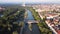 Aerial view of Isar river passing Munich