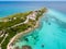 An aerial view of Isla Mujeres in Cancun, Mexico