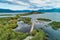 Aerial view of island of Agios Achilios in lake Small Prespes