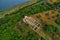 Aerial view of island of Agios Achilios in lake Small Prespes