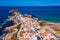 Aerial view of island Baleal naer Peniche on the shore of the ocean in west coast of Portugal. Baleal Portugal with incredible