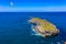 Aerial view of island Baleal naer Peniche on the shore of the ocean in west coast of Portugal. Baleal Portugal with incredible