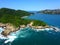 Aerial view of the island of la roqueta from the north side and bay of Acapulco