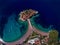 Aerial view of the Island of Sveti Stefan, Montenegro