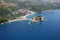 Aerial view of the island Sveti Stefan, Montenegro.