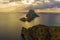 Aerial view of the island of Vedra during sunset. Ibiza Spain