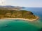 Aerial view of the islands beach, Cap Corse peninsula, Macinaggio, Corsica, France