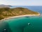 Aerial view of the islands beach, Cap Corse peninsula, Macinaggio, Corsica, France