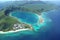 Aerial view Islands, coral reef and beach. Top travel tourist destination, best diving snorkeling, generative ai