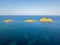 Aerial view of the islands of Finocchiarola, Mezzana, A Terra, Peninsula of Cap Corse, Corsica, France. Tyrrhenian Sea. Sailboats