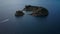 Aerial view of Islet of Vila Franca do Campo is formed by the crater of an old underwater volcano near San Miguel island.