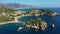 Aerial view of Isola Bella in Taormina, Sicily, Italy. Isola Bella is small island near Taormina, Sicily, Italy. Narrow path