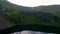 Aerial view of Ivanovskie lakes, waterfall, glacier after rain and before sunset, Republic of Khakassia. Russia