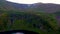 Aerial view of Ivanovskie lakes, waterfall, glacier after rain and before sunset, Republic of Khakassia. Russia