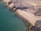 Aerial view of the jagged shores and beaches of Lanzarote, Spain, Canary. Roads and dirt paths. Papagayo