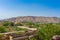 Aerial view of Jaipur cityscape from the Hawa Mahal ` Palace of the winds and Jaigarh Fort on hilltop