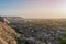 Aerial view of Jaipur cityscape from the sun temple view point near Galtaji Temple or the Monkey Palace in senset moment, Jaipur,