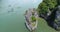 Aerial view of James Bond island and beautiful limestone rock formations in the sea