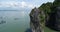 Aerial view of James Bond island and beautiful limestone rock formations in the sea
