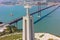 Aerial view Jesus Christ monument watching to Lisbon city in Portugal