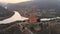 Aerial view Jvari temple in Georgia. Jvari - Georgian monastery and temple Located on the top of the mountain at the confluence of