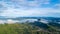 Aerial view of Kaeng Krachan dam with morning Mist