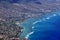 Aerial view of Kahala, and H-1 Highway, Pacific ocean, clouds, a