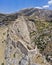 Aerial view of Kahta Castle, Kalesi. The Yeni Kale Fortress in Eski Kahta is perched atop a hill with a steep slope. Turkey