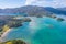 Aerial view of Kaimarama bay at bay of islands at New Zealand