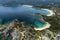 Aerial view of Kalamitsi beach on the Sithonia peninsula, in the Chalkidiki , Greece