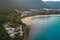 Aerial view of kamala beach at sunset in Phuket in Thailand