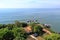 Aerial view of Kannur City beautiful Kerala nature scenery Coconut Trees Buildings and Sea, India