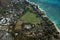 Aerial view of Kapiolani Park, Waikiki Shell, Natatorium, Zoo