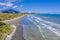 Aerial view of the Kapiti coastline near the towns of Raumati and Paekakariki in New Zealand