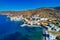 Aerial view of Katapola vilage, Amorgos island, Cyclades, Aegean