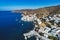 Aerial view of Katapola vilage, Amorgos island, Cyclades, Aegean