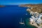 Aerial view of Katapola vilage, Amorgos island, Cyclades, Aegean