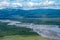 Aerial view of Katmai National Park. Braided river with sandbars